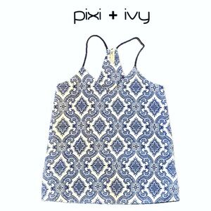PIXI + IVY Navy Blue Paisley Halter Tank Top BoHo Sz S